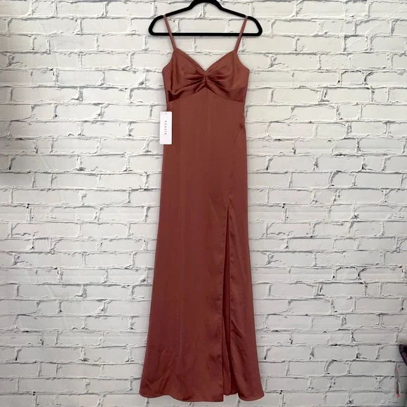 NWT AZAZIE Blush Pink linia stretch satin dress - Picture 1 of 7